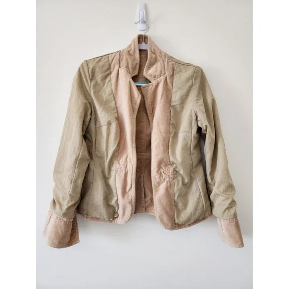 Massimo Dutti Womens Velour Jacket S Cream Military Long Sleeve Collared Lined - Picture 4 of 16